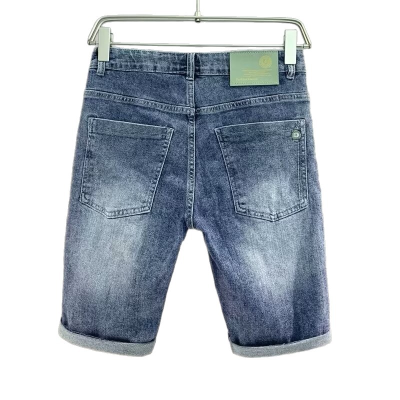 Men's Stretch Denim Shorts With Embroidery And Print Designs, Slim Fit 5-Pocket Casual Shorts For Summer Street Style_mkmklike.com