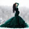 European and American Women's Long Sleeve Lace Stitching Mesh Pregnant Women's Floating Tail Dress Photography Dress 1180