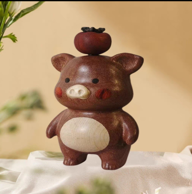 無垢材の豚柿、すべてがうまくいきます、デスクトップ装飾品、磁気柿つまようじ箱、かわいいクルミ装飾品|undefined