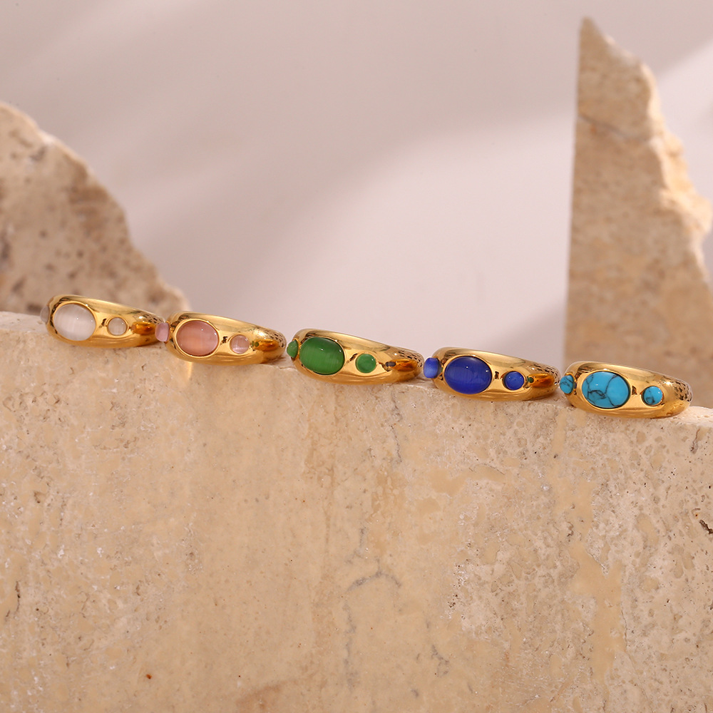 Vintage Style Oval Stainless Steel Rings Inlay Opal Stainless Steel Rings