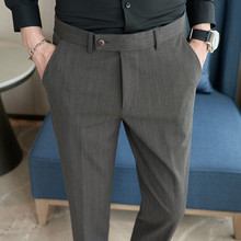 色织质感条纹西裤男士弹力休闲裤修身小脚西装长裤灰色XK8019-575