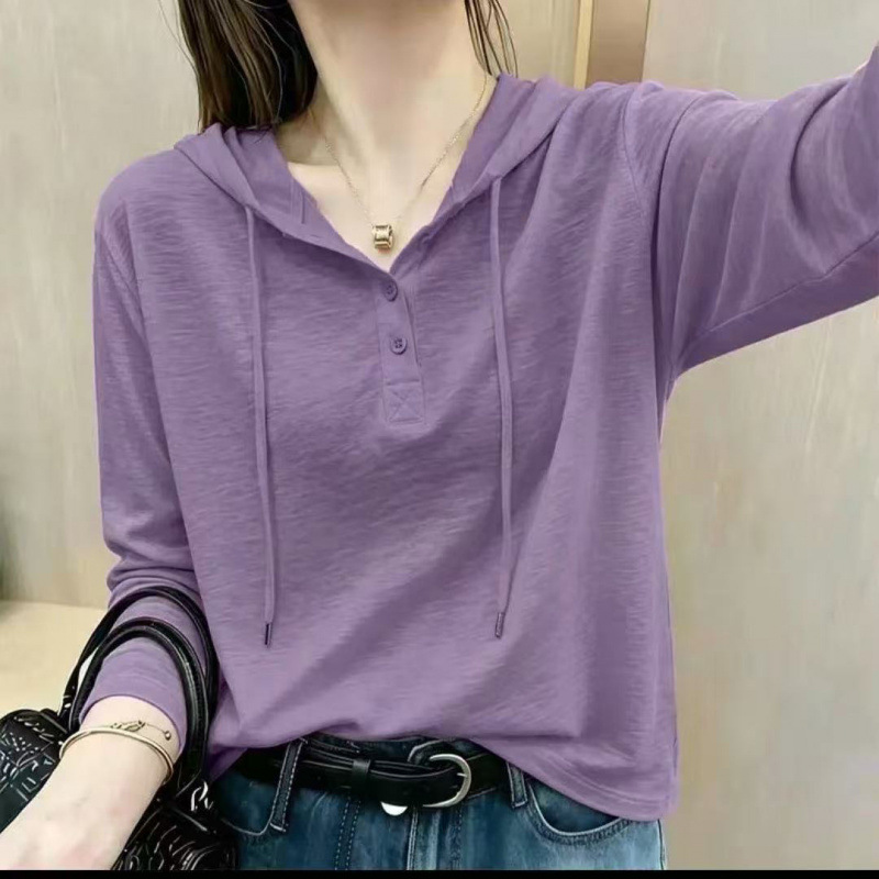 캐주얼 패션 봄 가을 얇은 여성 맨투맨 긴팔 후드 큰 사이즈 헐렁한 티셔츠