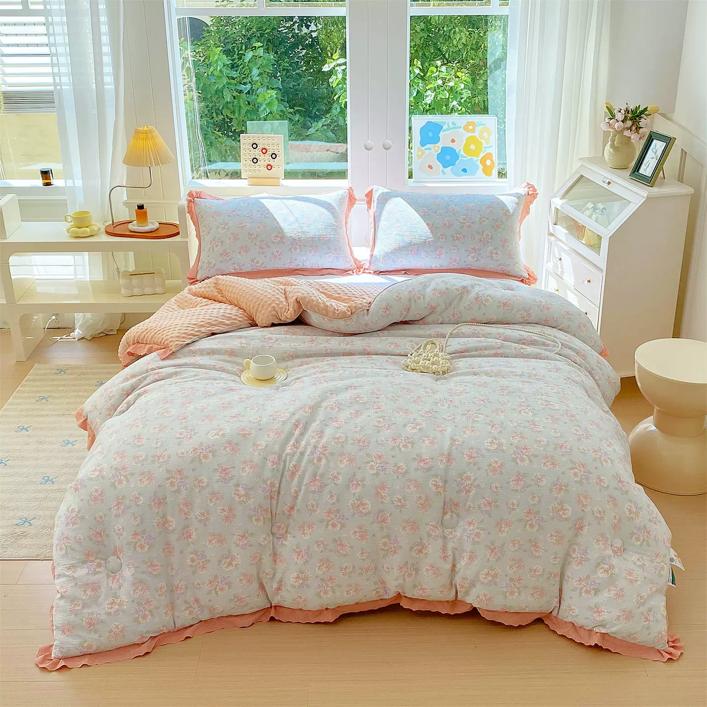 新款豆豆绒花边冬被加厚保暖礼品被子被芯春秋被空调被子跨境批发