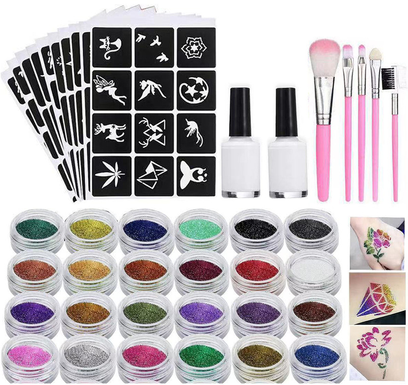 Glitter tattoo suit 24 colors flash temporary tattoo art party diamond glitter kit cross border