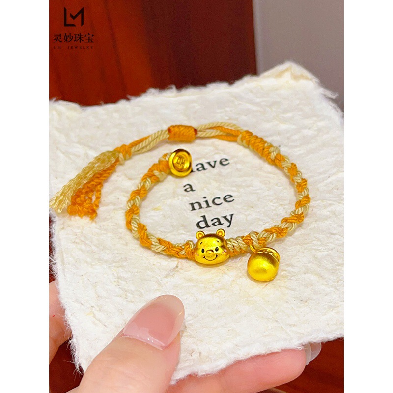 Shajin 999 Poop-Poop Cute Winnie-the-Pooh Honey Pendant Bracelet Bear Head Transfer Bead Woven Rope for Girlfriend