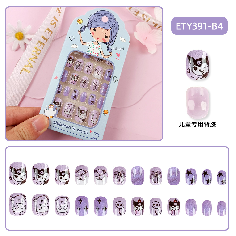 Uñas postizas adhesivas de moda para niños mayores, lindas pegatinas de uñas con dibujos animados, caja de 24 piezas de lindos parches de uñas. image 11