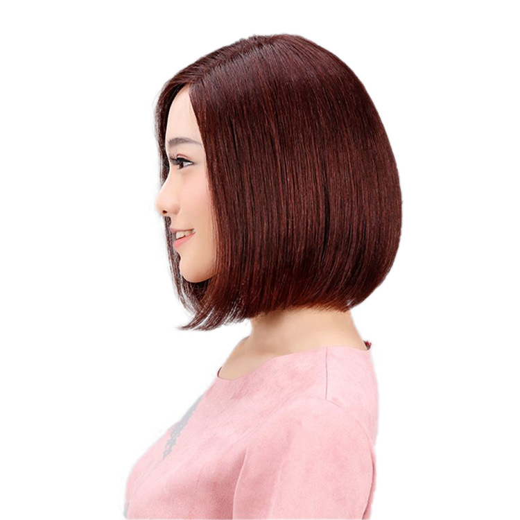 Full real hair wig female short straight hair BOBO head natural fluffy partial split oblique bangbobo head 8939A partial split