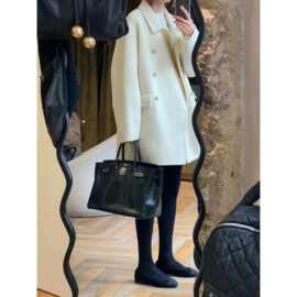 韩国东大门ounce苏力羊毛羊驼毛大衣简约翻领双排扣毛呢外套