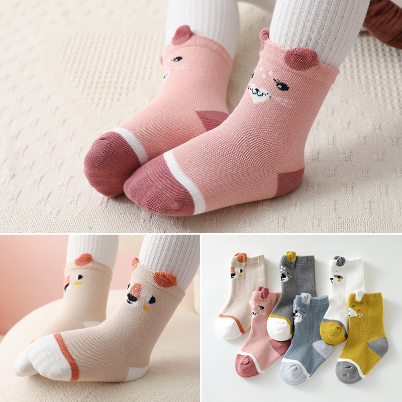 3 pairs-baby socks spring and autumn pure cute cotton cartoon tube socks newborn men and women newborn baby socks autumn