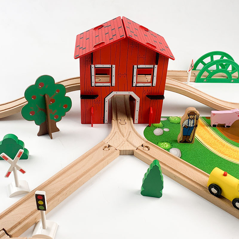 Tren de costura de madera para niños, granja de lujo, rompecabezas de haya, ensamblaje, tren eléctrico Xinyun Thomas