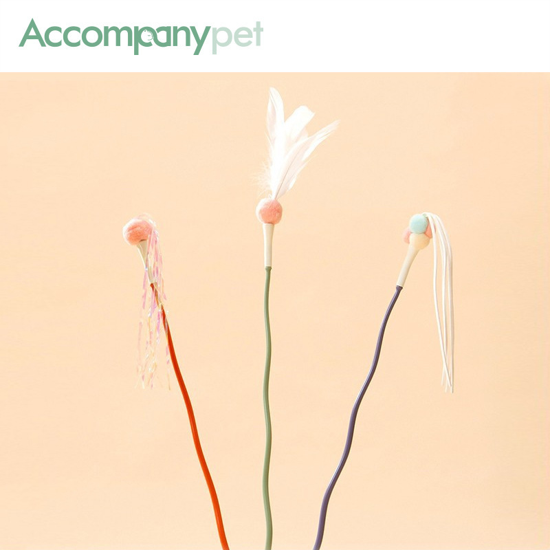 Cat Toy Fairy Teaser Wand Long Rod Bite-Resistant Feather with Bell Self-Entertainment Cat Teaser Pet Supplies for Kittens and Young Cats