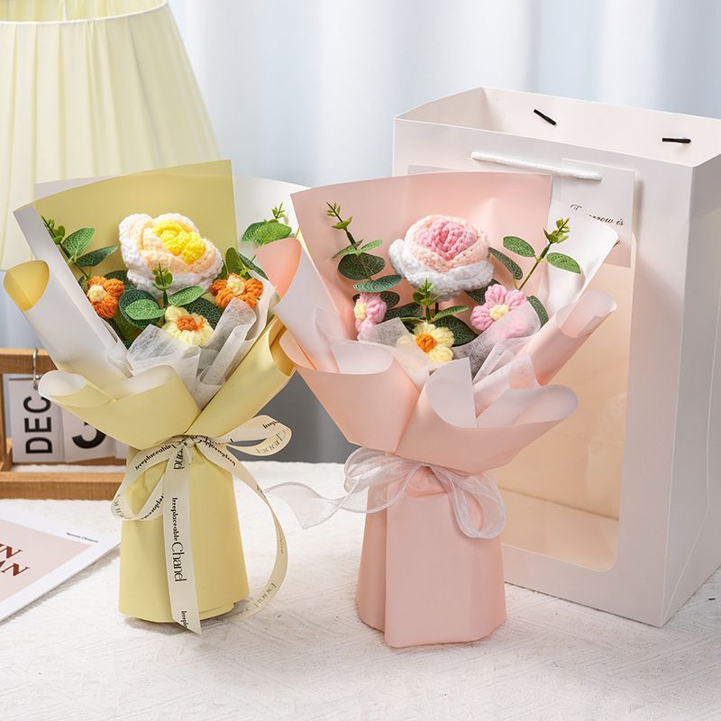七夕教师节礼物女神节花束针织花毕业季小香风花束针织玫瑰花跨境|undefined