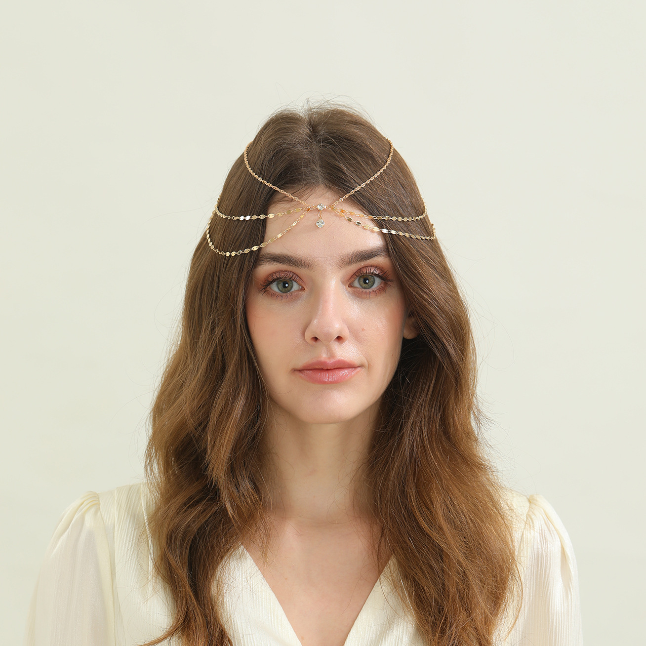 European and American Retro Prom Party Hair Accessories Eyebrow Pendant Hair Chain Simple Multi-Layer Exotic Style Rhinestone Tassel Head Chain for Women