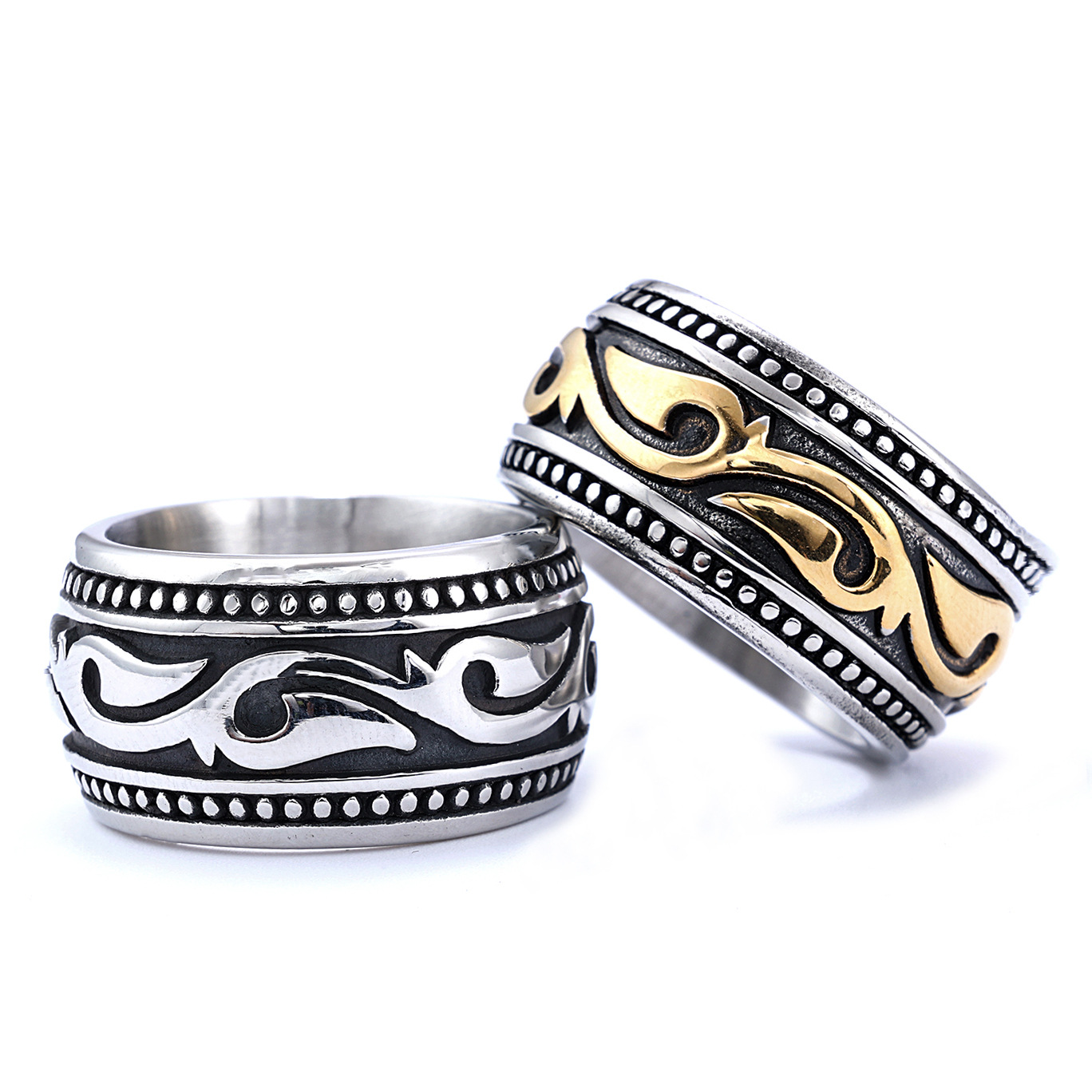 20g Weight Stone-Free Inlay Material Retro Totem Stainless Steel Plating Men's Rings