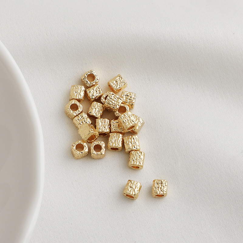 14K gold color retention 4mm lava pitted square bead concave convex cube beaded rope diy accessories 14K gold color retention 4mm lava pitted square bead concave convex cube beaded rope diy accessories