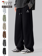 啄木鸟黑色直筒裤男款春秋季潮流运动裤宽松显瘦大码休闲裤子男Y