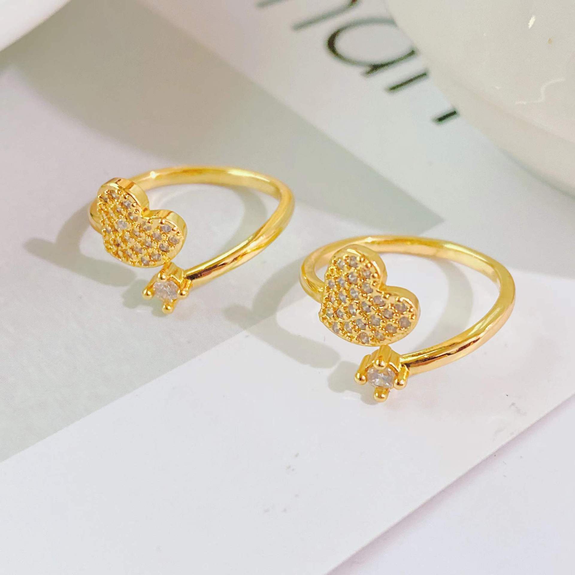 Light luxury heart-shaped diamond zircon ring Valentineu0027s day 18k gold plated ring