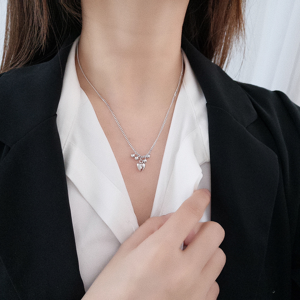 Linglang Chic S925 Sterling Silver Necklace Retro Heart Chain Dainty Silver Pendant Necklace Jewelry for Women