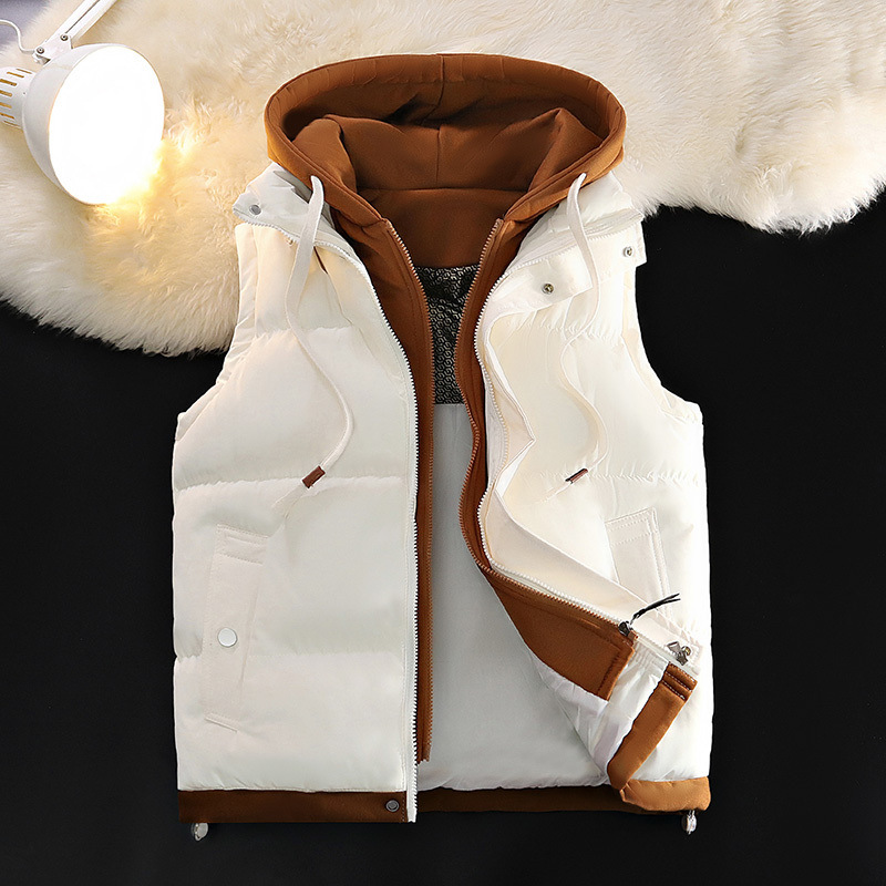 Trajes de invierno transfronterizos de grafeno falsos chaleco con capuzas de dos piezas marca de moda masculina de otoño y invierno de plumón sin mangas chaleco de calor de moda