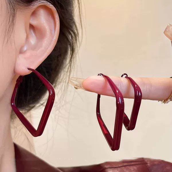 Silver needle Ankora red square geometric earrings European and American fashion high sense earrings Hong Kong style retro earrings wholesale