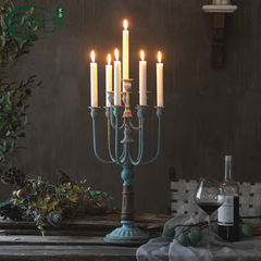美式復古金屬燭台浪漫燭光晚餐道具做舊婚慶攝影裝飾擺台蠟燭台