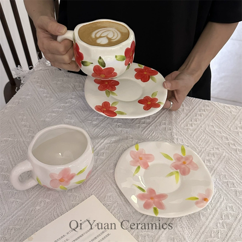 Ретро INS ветровой hand-painted цветочный керамический диск чашки