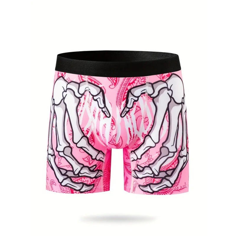 Ropa interior de longitud media de ángulo plano delgado de cintura media sexy para hombres Venta caliente Esqueleto que lema Graffiti Impresión 3D