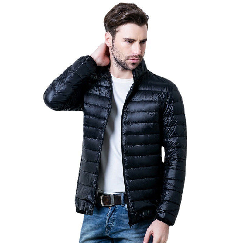 Autumn and Winter New Lightweight Pinghu down Jacket for Men, Stand Collar, Slim Fit, Large Size, Short Style, Cross-Border Manufacturer Wholesale Men's Coat