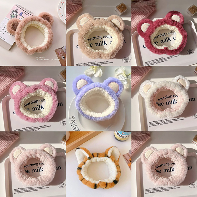 新しいかわいいクマのヘアバンド洗顔漫画ヘアバンドクリエイティブ弓動物ヘアリングフランネルヘアバンド卸売|undefined