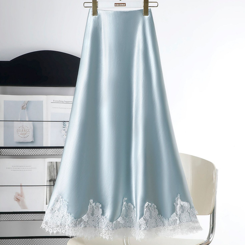 Western Style Lace Splicing Silks and Satins Fabric Skirt 2025 Spring and Summer New Style Drapedy Silks and Satins A-Line Fishtail Long Skirt for Women Western Style Lace Splicing Silks and Satins Fabric Skirt 2025 Spring and Summer New Style Drapedy Silks and Satins A-Line Fishtail Long Skirt for Women