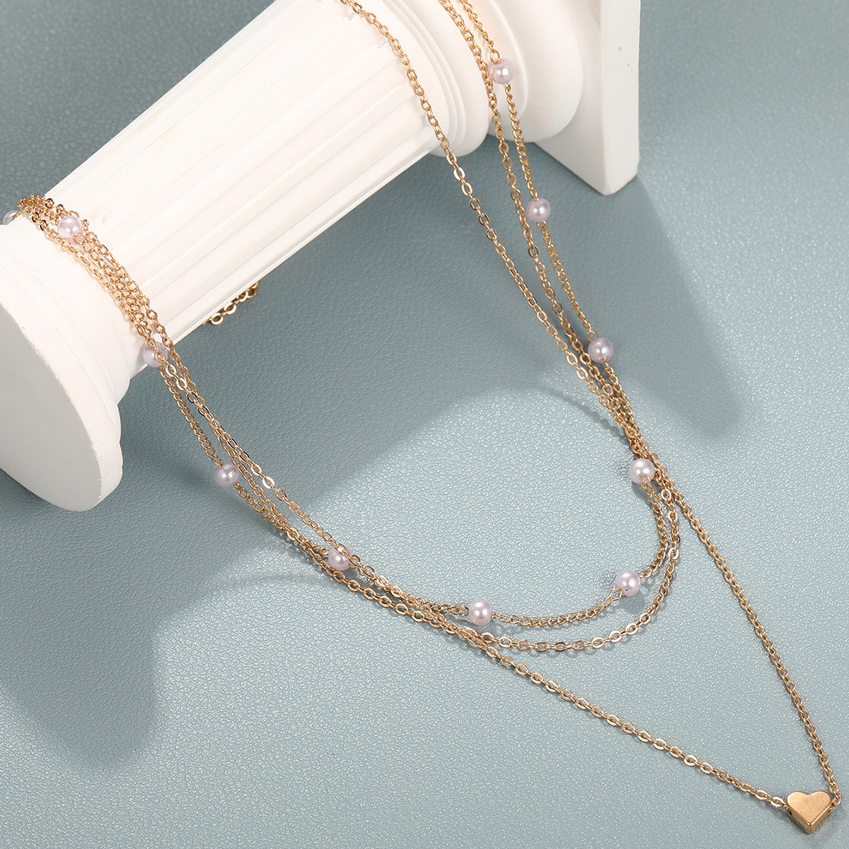 Multi-layer Heart Pearl Gold Necklace For Women Statement Jewelry_voghion.com
