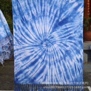 Yunnan Dali Handmade Tie-Dyed Blue-Dyed Pure Cotton and Linen Fabric Shawl Scarf Factory Direct Sales Wholesale Fashionable and Versatile
