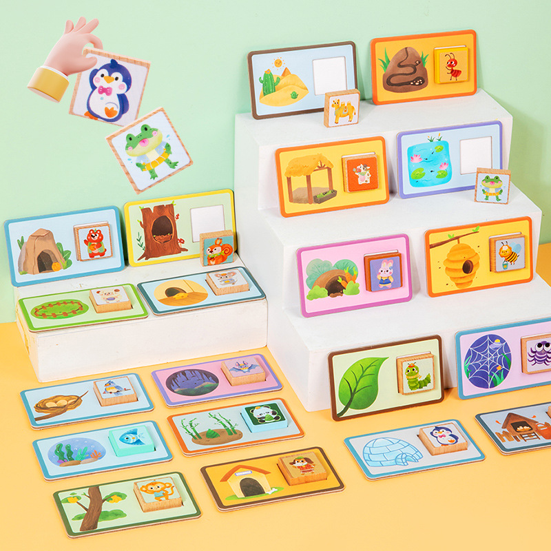 Casas de animales de madera transfronterizos escena de vida pareja rompecabezas puzzle cognitivo infantil juguete de educación temprana