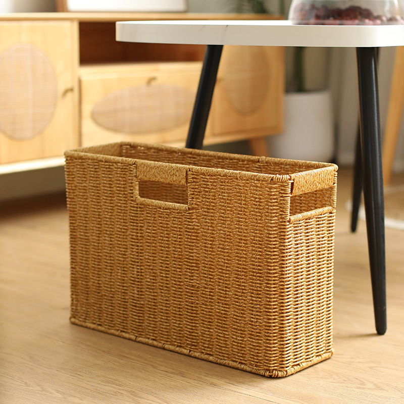 Cesta de almacenamiento rectangular de esquina de costura de imitación de ratán