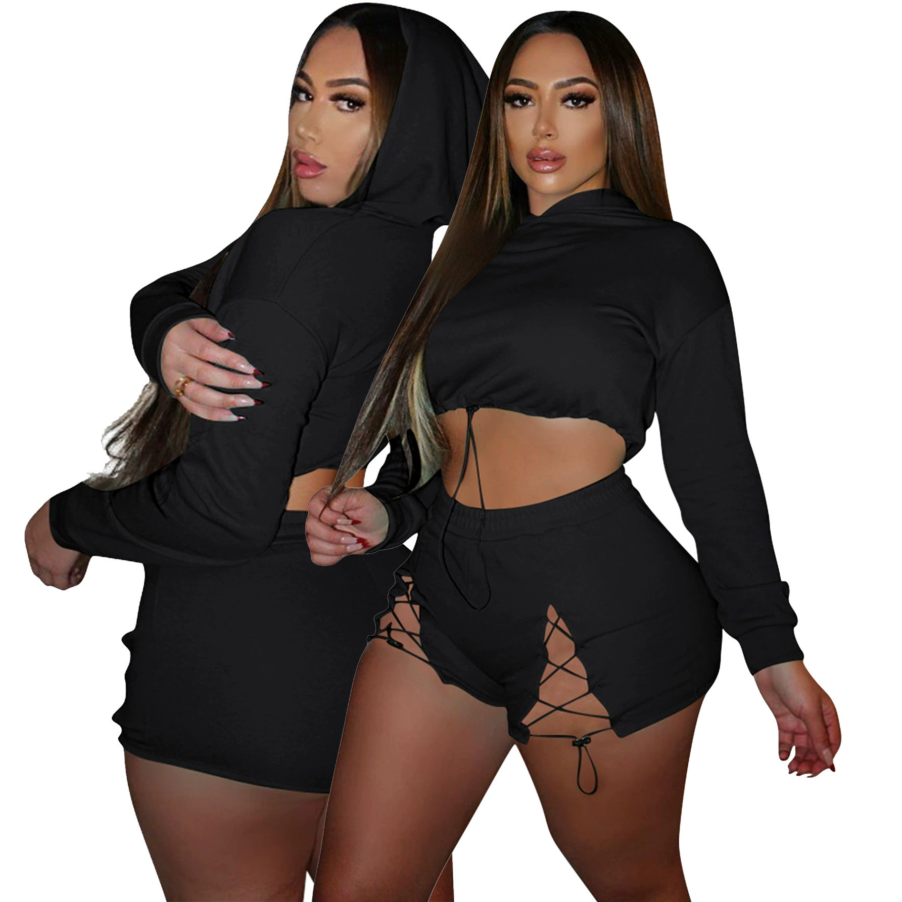 3016 трансграничная европейская и американская женская одежда AliExpress Amazon с капюшоном спортивные шорты моды повседневный набор