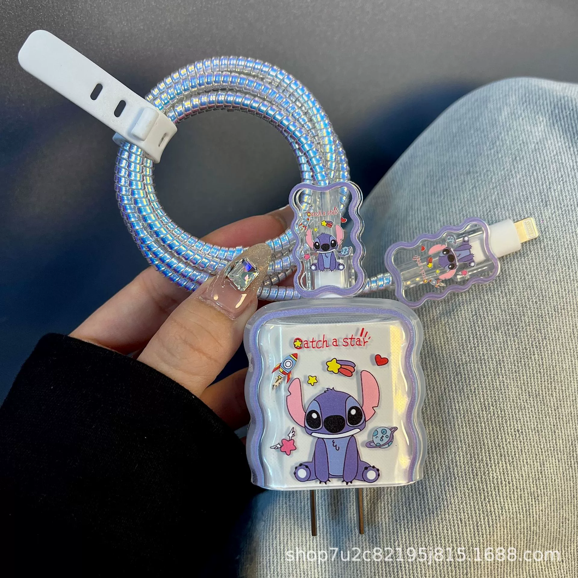 Чехол для зарядного устройства Apple 16, 20 Вт, с защитой от повреждений, с изображением Стича из мультфильма