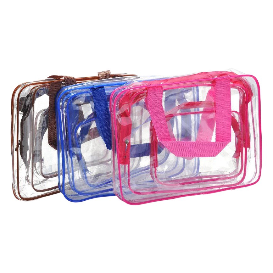 Bolsa de cosméticos de pvc impermeable, bolsa de almacenamiento multifuncional, transparente y ecológica de tres piezas, almacenamiento femenino, lavado y portátil