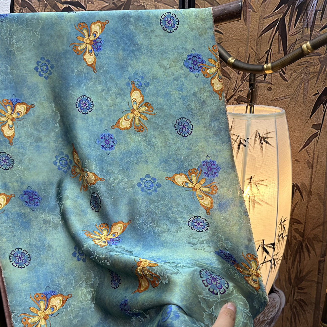 全人丝双面印花提花面料 新中式仿香云纱双面衬衫马甲旗袍布料