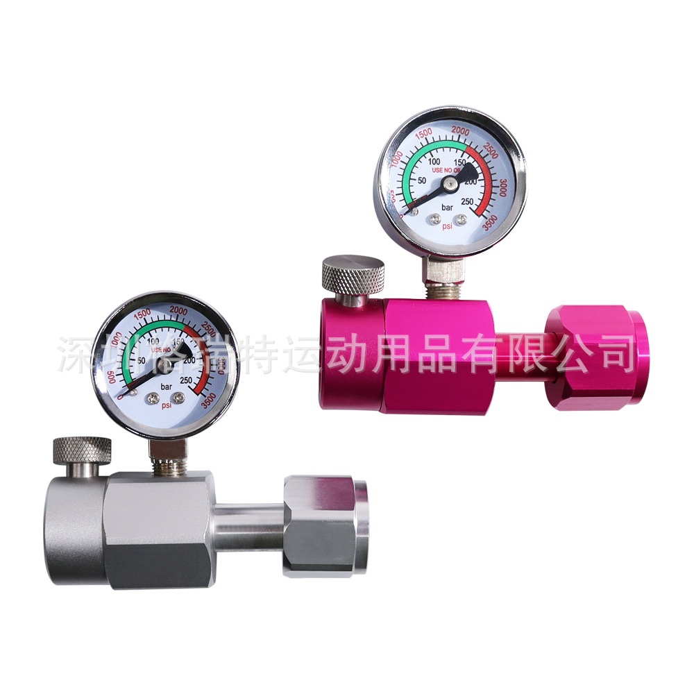 跨境电商新款CGA320/W21.8紫红色苏打水充气接头带3500psi压力表