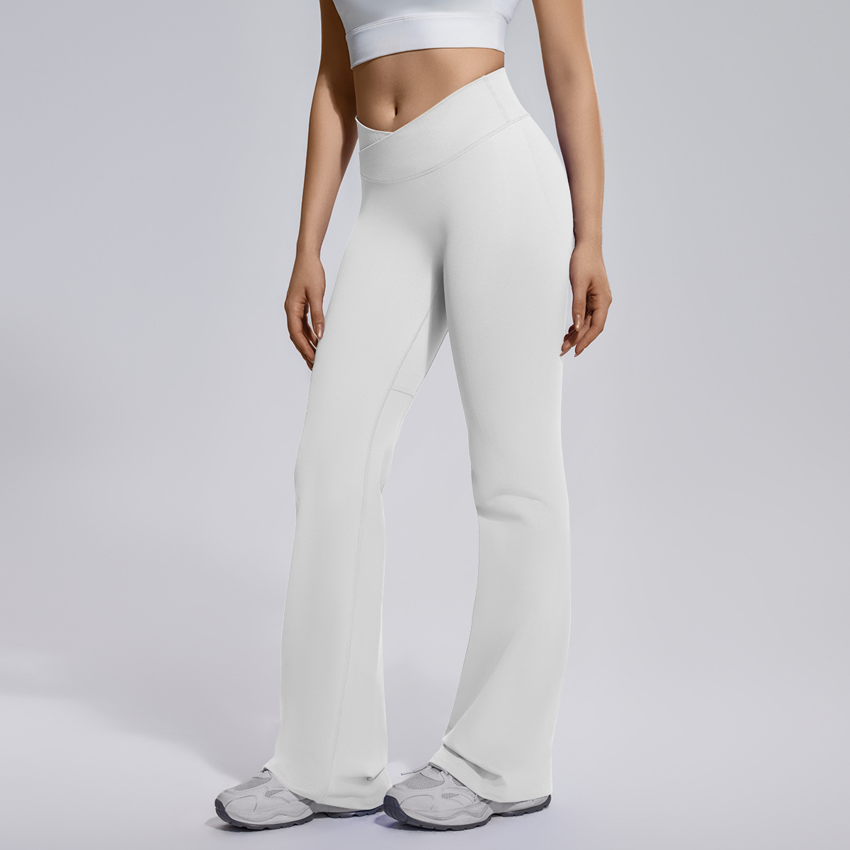 Cross-border sin costuras, piernas anchas, cintura cruzada, caderas, abdomen elástico, pantalones de boquilla, ropa de yoga para mujeres