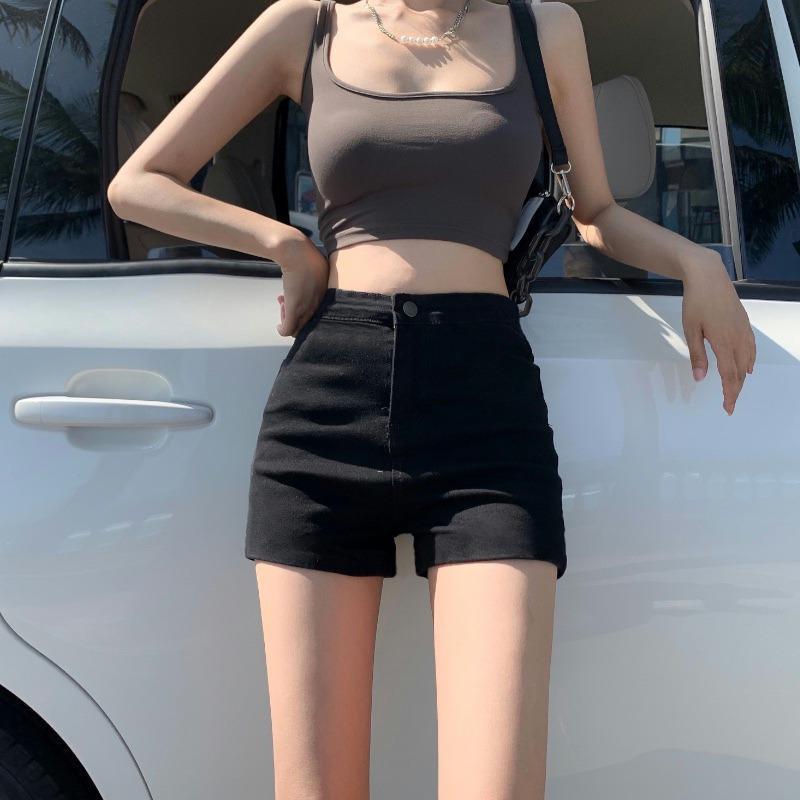 ヒップパッド付き韓国風デニムショートパンツ、小柄な女性向け、夏の新作タイトAラインワイドレッグホットパンツ、多用途|undefined