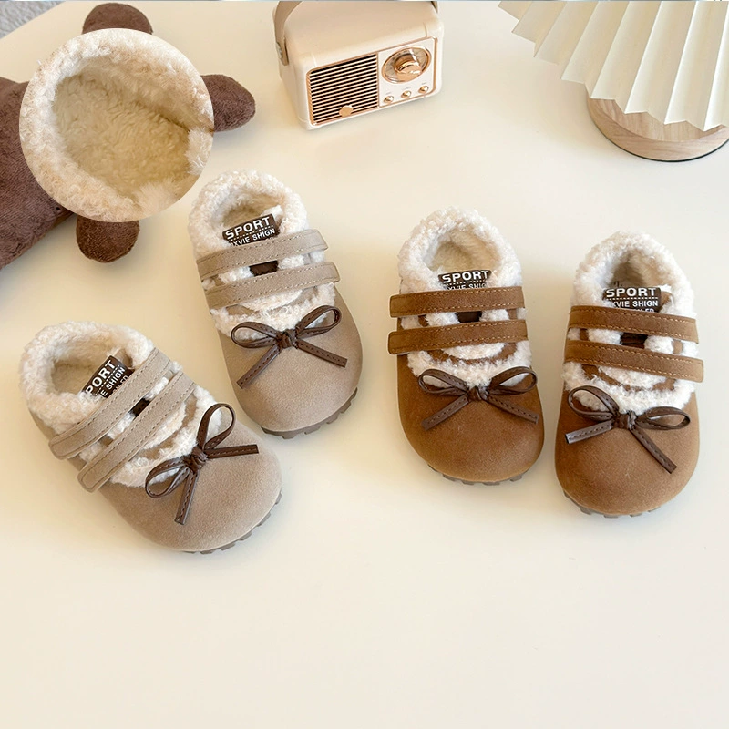 2024 новые детские хлопчатобумажные туфли для девочек зимняя бархатная обувь мягкая подошва бобовая обувь противоскользящая меховая обувь детская обувь принцессы