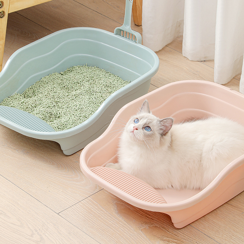 Caja de arena para gatos semicerrada, extra grande, antisalpicaduras, antipolvo, de plástico, suministros para mascotas, suministro directo de fábrica, almacenamiento para inodoro de gatos.