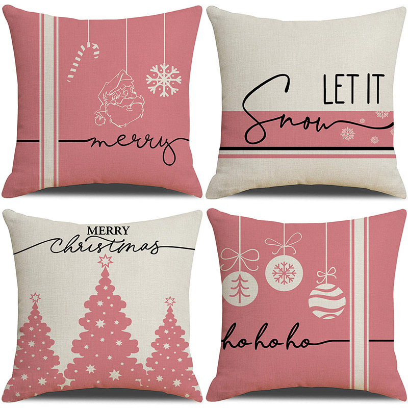 New Pink Cartoon Christmas Linen Pillow Cover Sofa Cushion Household Products Pillow Cover_voghion.com