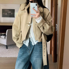 欧货卡其色工装立领夹克女2025秋季新款收腰廓形休闲显瘦短外套