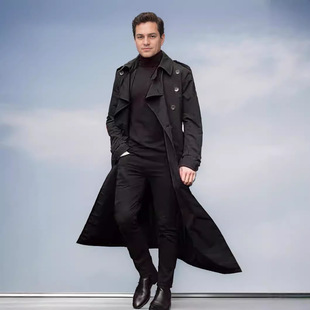 Spot Cross-Border Men's Clothing European and American Spring and Autumn Extended Belt Men's Windbreaker Fashion Daily Casual Jacket for Men