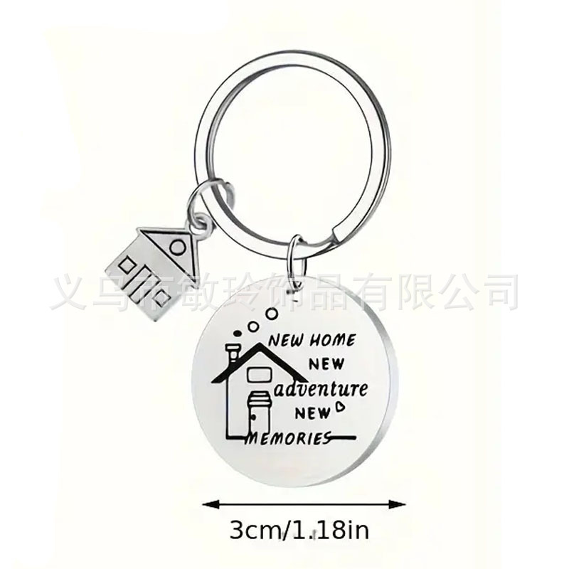 Cross-Border Hot Selling New Hom Stainless Steel Keychain New Home Moving House Pendant Key Chain Small Gift