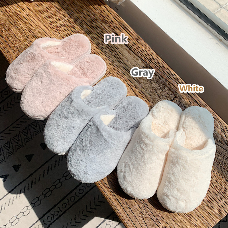 Winter Indoor Solid Color Cotton Slippers Women's Home Use Couple's Non-slip Soft Bottom Warm Fluffy Shoes Yuezi Shoes Factory Straight