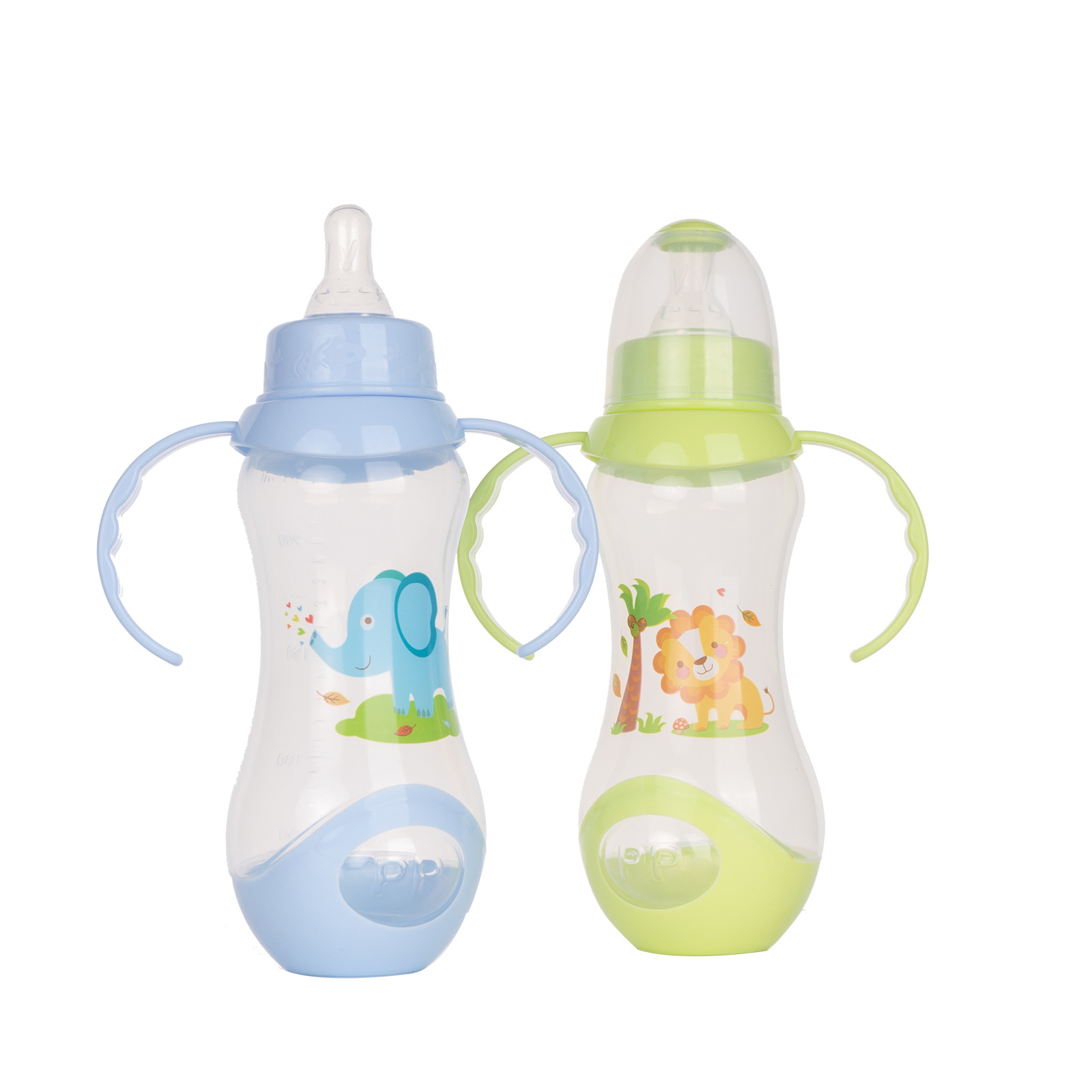 Biberón de PP de 240 ml para bebé con asa diseño anticaída boca estándar venta al por mayor de fábrica