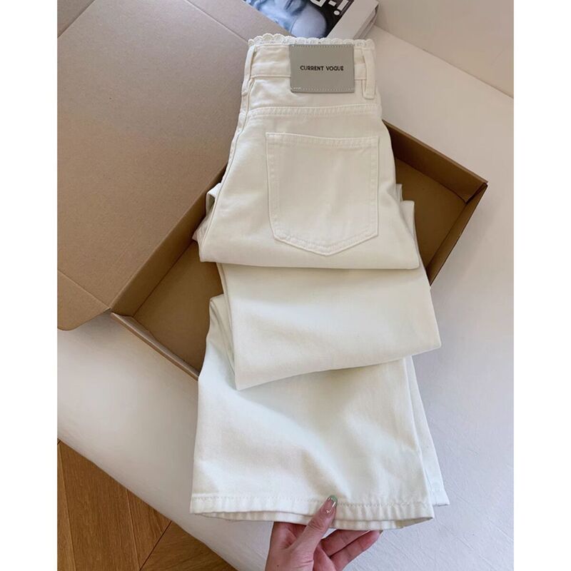 High-Waisted American Lace Straight White Jeans for Women Summer New Versatile Slimming Wide-Leg Pants High-Waisted American Lace Straight White Jeans for Women Summer New Versatile Slimming Wide-Leg Pants